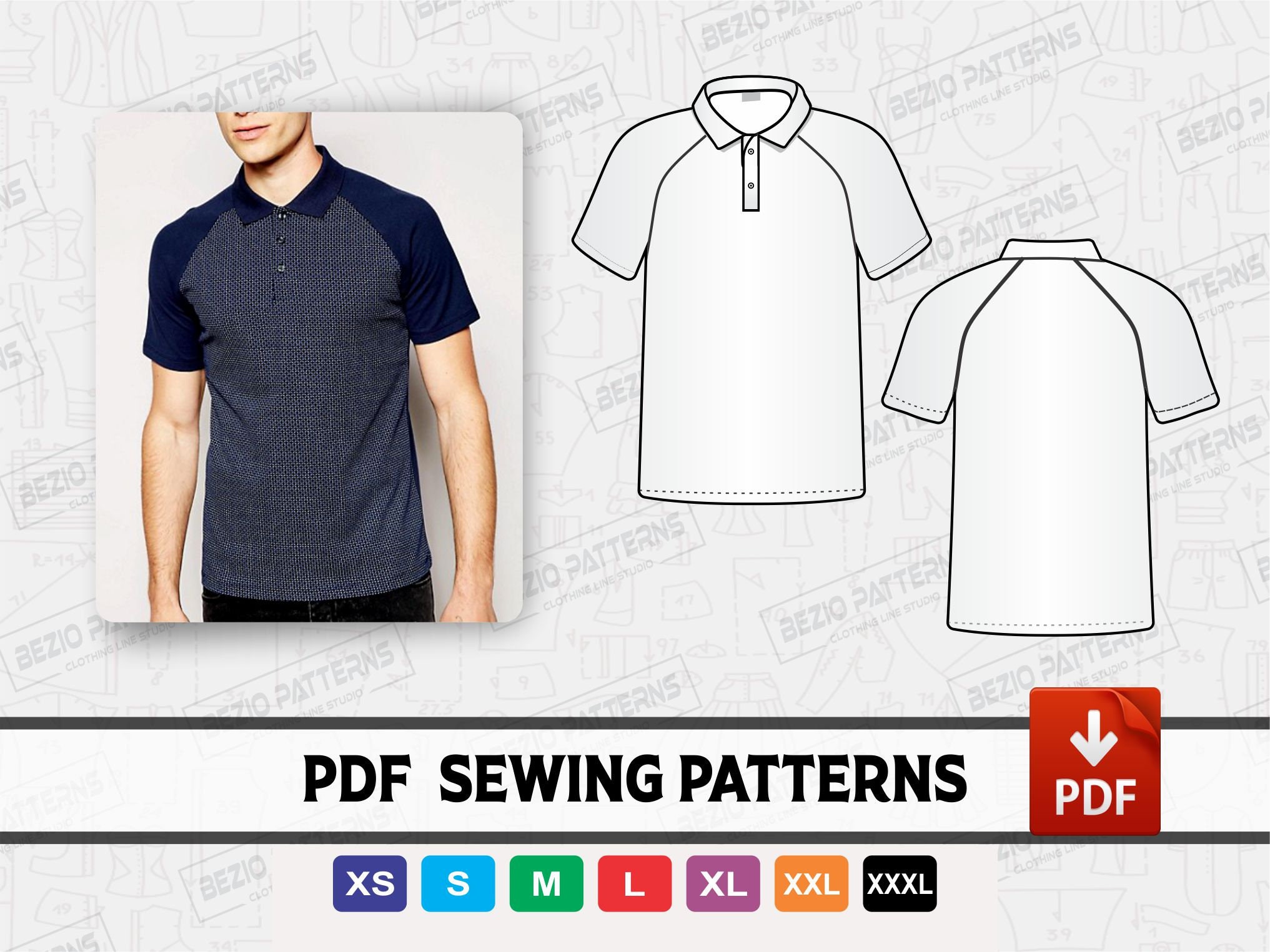 Polo Shirt Men Raglan Sleeves Pattern / Templates,pdf Sewing