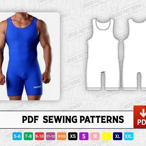 Men Wrestling Singlet Sew Pattern / templates,PDF Sewing Pattern,Digital pattern,Wrestling Singlet pattern,Sizes XS to 3XL,Instant Download