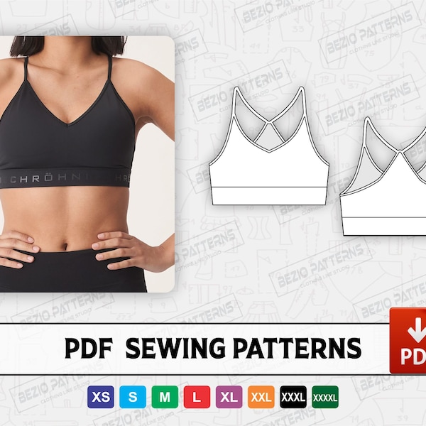 Bra Crossback Sewing Pattern / templates, PDF Sewing Pattern, Digital pattern bra crossback ,Sizes XS-4XL,Instant Download