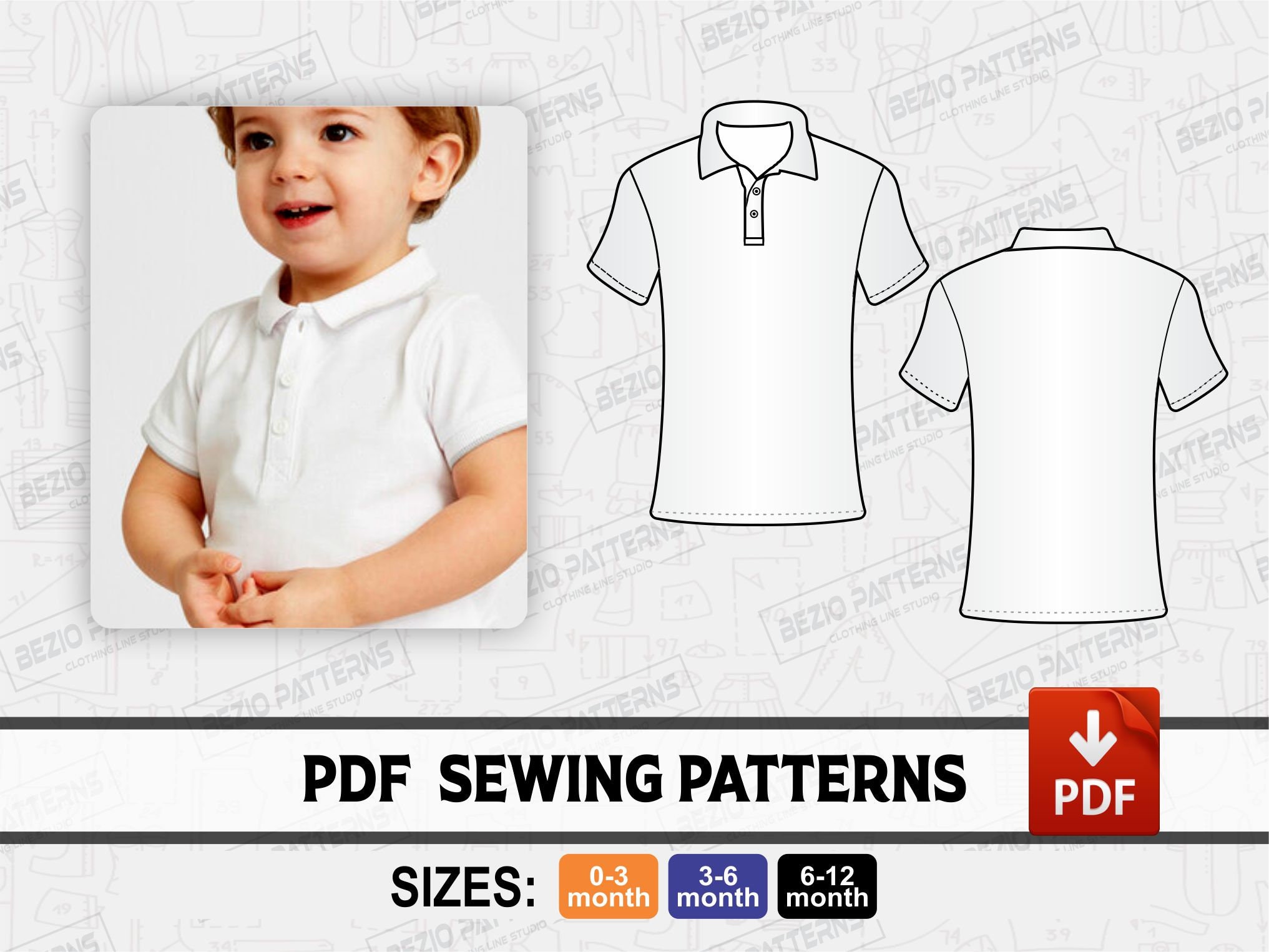 Polo Shirt Baby Born Sewing Pattern Templates polo Shirt Baby Toddler Pdf Sewing Digital Pattern sizes 0 3 3 6 6 12 Month instant Download Etsy Canada