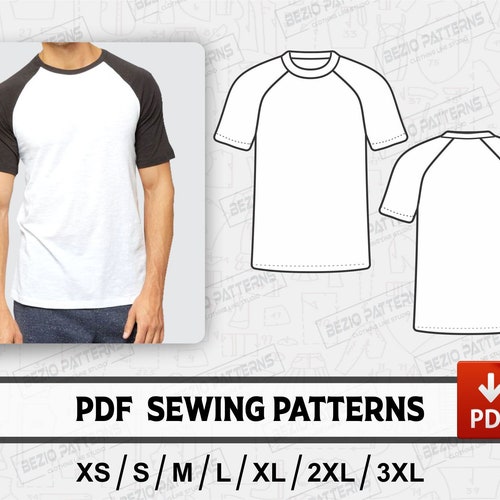 Raglan T-shirt for Men PDF Sewing Pattern / 5 Sizes: Xs to - Etsy