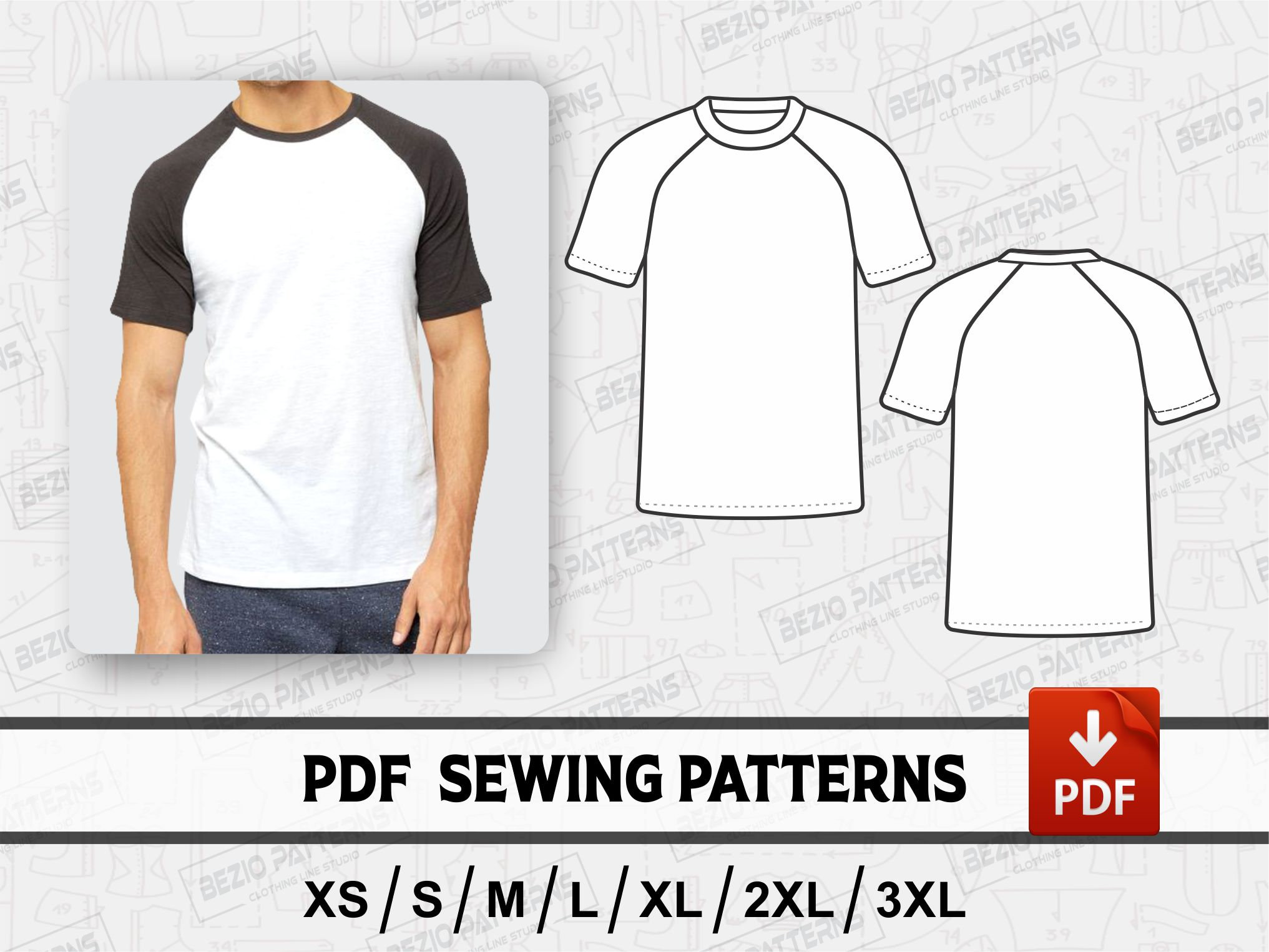 T Shirt Men Raglan Sleeve Pattern / Templates,digital Pattern