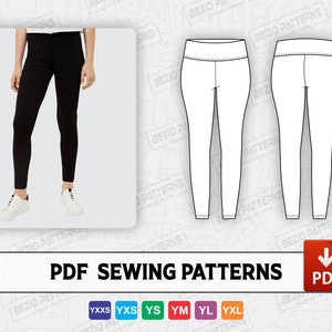 Leggings high waisted normal length youth,girls Sewing Pattern, PDF Digital Sewing Pattern Leggings, SizesYouth YXXS-YXL,Instant Download