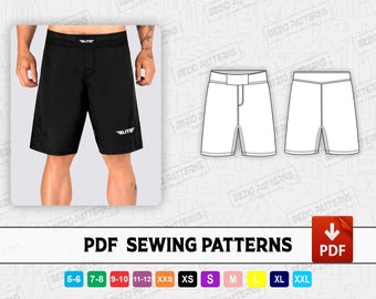 Short de luta livre MMA masculino, molde/modelos de costura em PDF, molde de costura em PDF, molde digital, short de luta livre MMA, tamanhos XS a 4XL, download instantâneo