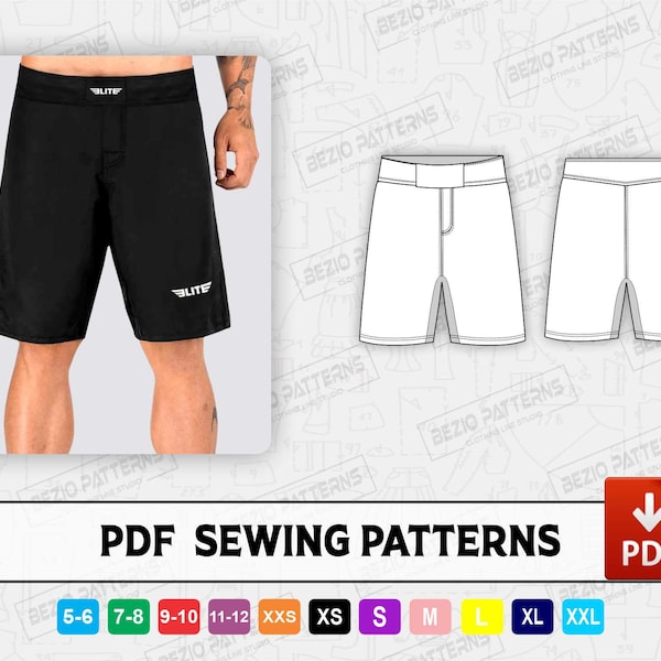 MMA Wrestling short Men Sewing Pdf Pattern/templates,Pdf Sewing Pattern,Digital pattern,MMA Wrestling short,Sizes XS to 4XL,Instant Download