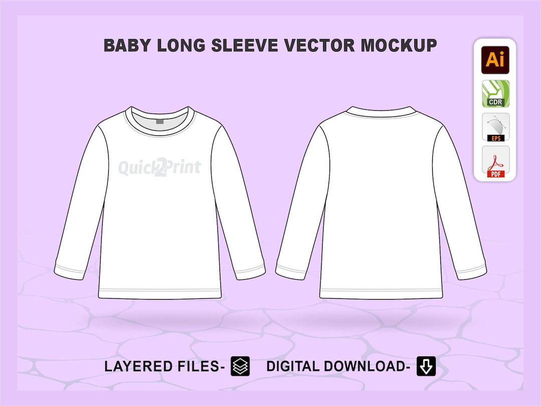 Baby Long Sleeve Shirt Mockup Template, Layered Illustrator Vector