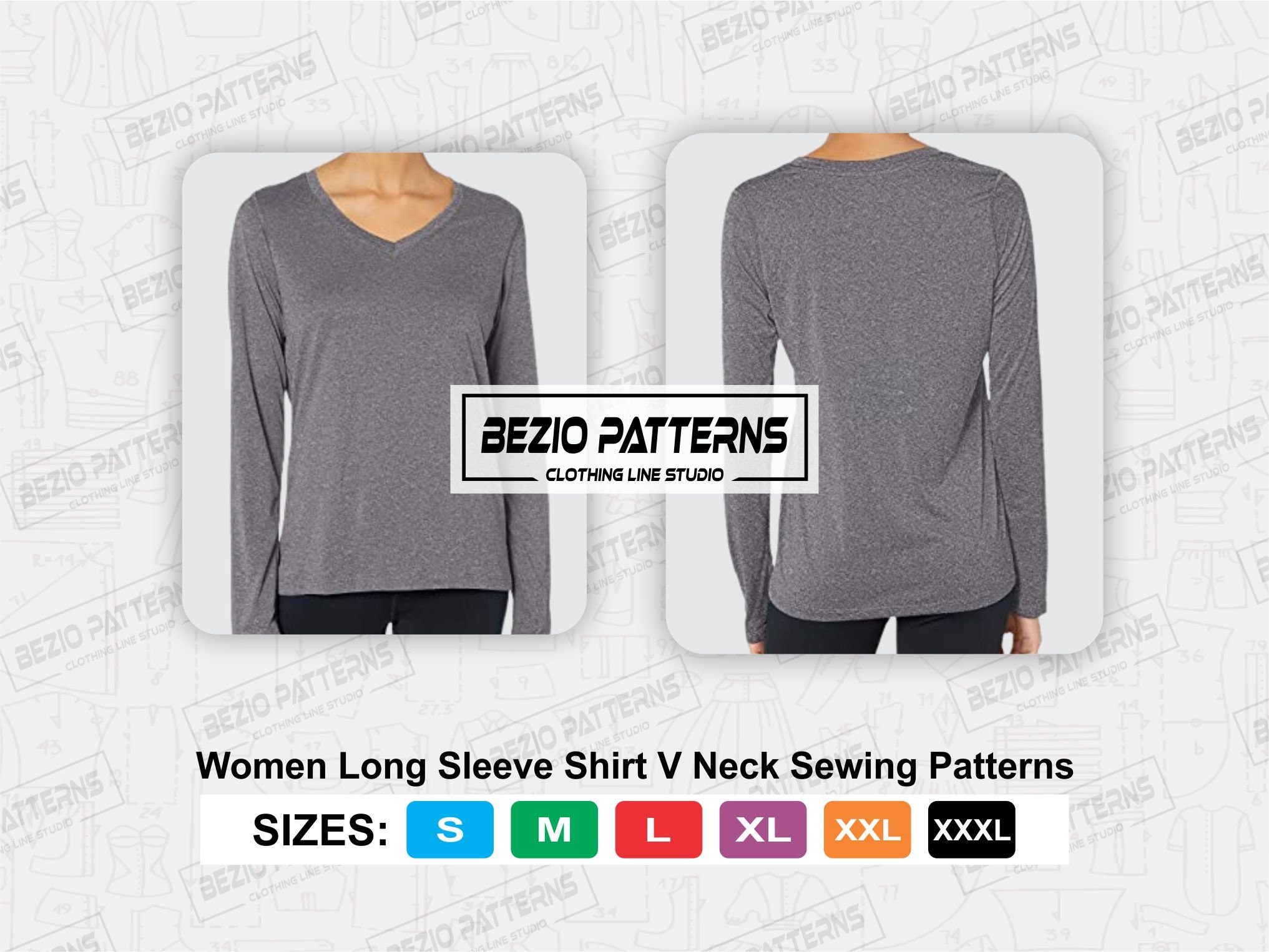 Long Sleeve V Neck Women Sewing Pattern, PDF Sewing Pattern