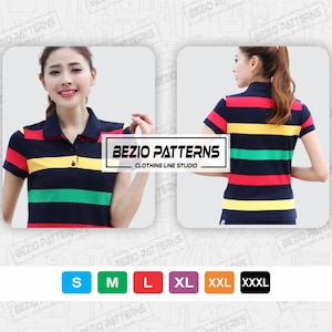 May include: A striped polo shirt with red, yellow, green, and blue stripes. The shirt has a collar and short sleeves. The shirt is available in sizes S, M, L, XL, XXL, and XXXL.