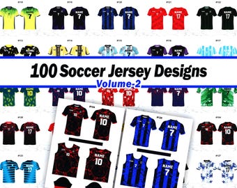 Paquete de diseños de camisetas de fútbol para sublimación Valume-2 / Archivos vectoriales / 100 diseños de camisetas / Descarga digital instantánea