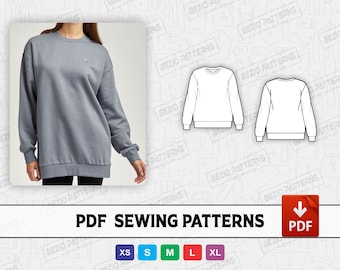 Oversize Sweatshirt Women Sewing PDf Pattern,PDF Sewing Digital pattern baggy over size Sweatshirt,Sizes XS to XL,Instant Download