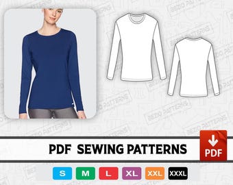 Long Sleeve Women Sewing Pattern / templates, PDF Sewing Pattern, Women Digital pattern long sleeve shirt , Sizes S-3XL, Instant Download
