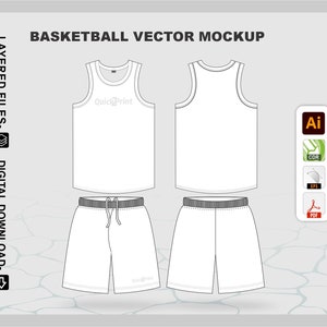 Basketball Uniform Jersey, Short Mockup Template, layered Illustrator Vector Mockup for Techpack cad, Ai, Cdr,Pdf,Eps,files Instant Download