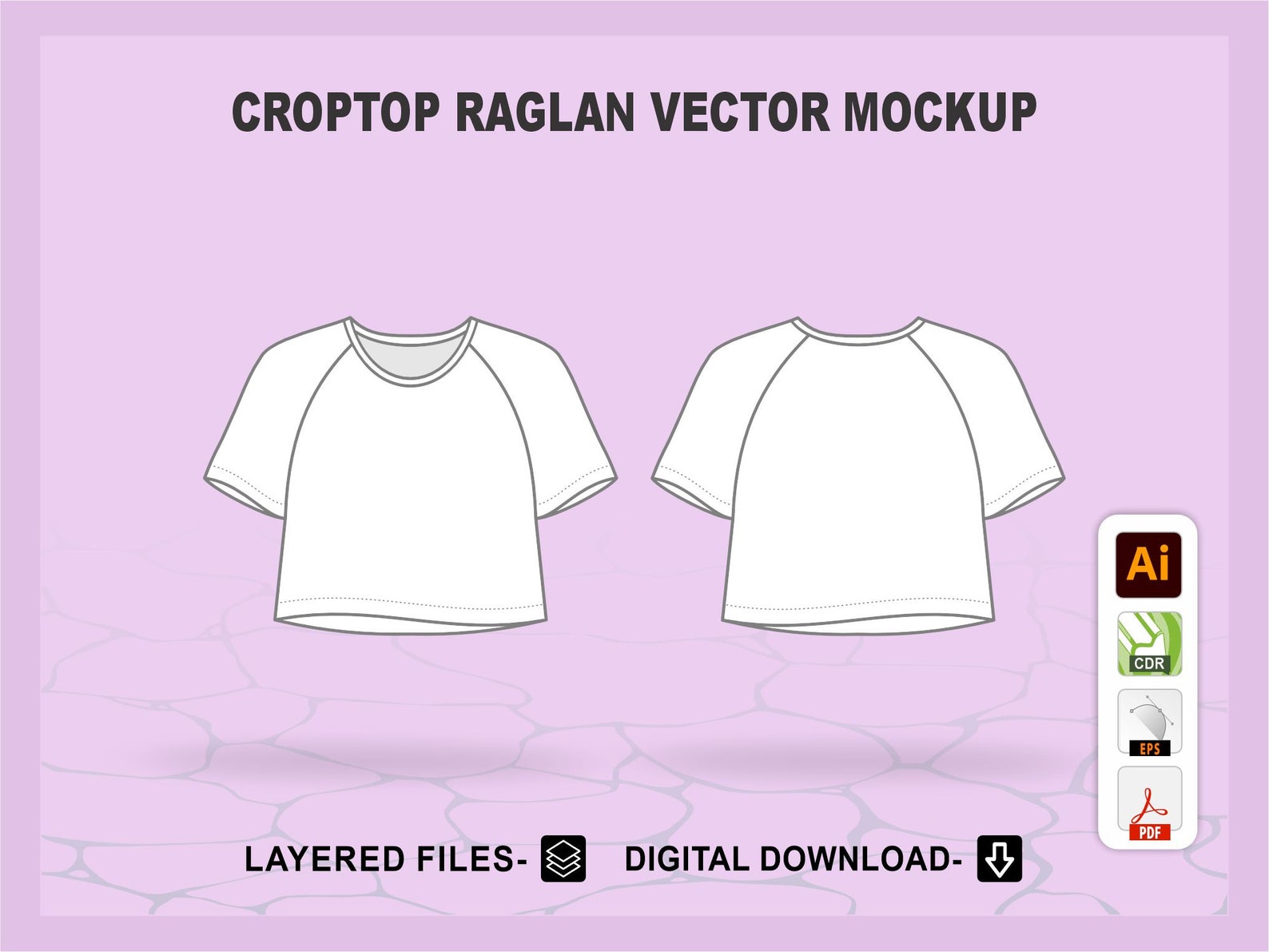 Croptop Raglan Mockup Template for Design, Layered Illustrator Vector ...