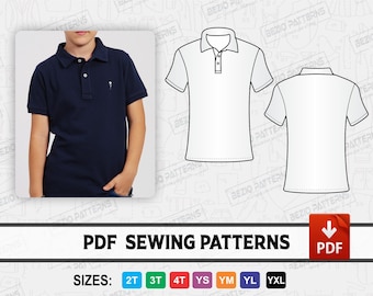 Polo Shirt Youth Kids Sewing pattern / templates,Kids / Youth PDF Polo sewing digital pattern,Sizes 2T-3T-4T-S-M-L-XL,Instant Download