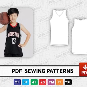 Basketball Jersey Youth V neck Sewing PDF Pattern,PDF Digital Sewing Pattern,Basketball jersey,Sizes 2T to YXL, Instant Download