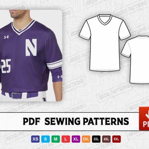Baseball Jersey V Neck Men Sewing pattern,PDF sewing Digital pattern Men Baseball Jersey,Sizes XS - 5XL ,Instant Download