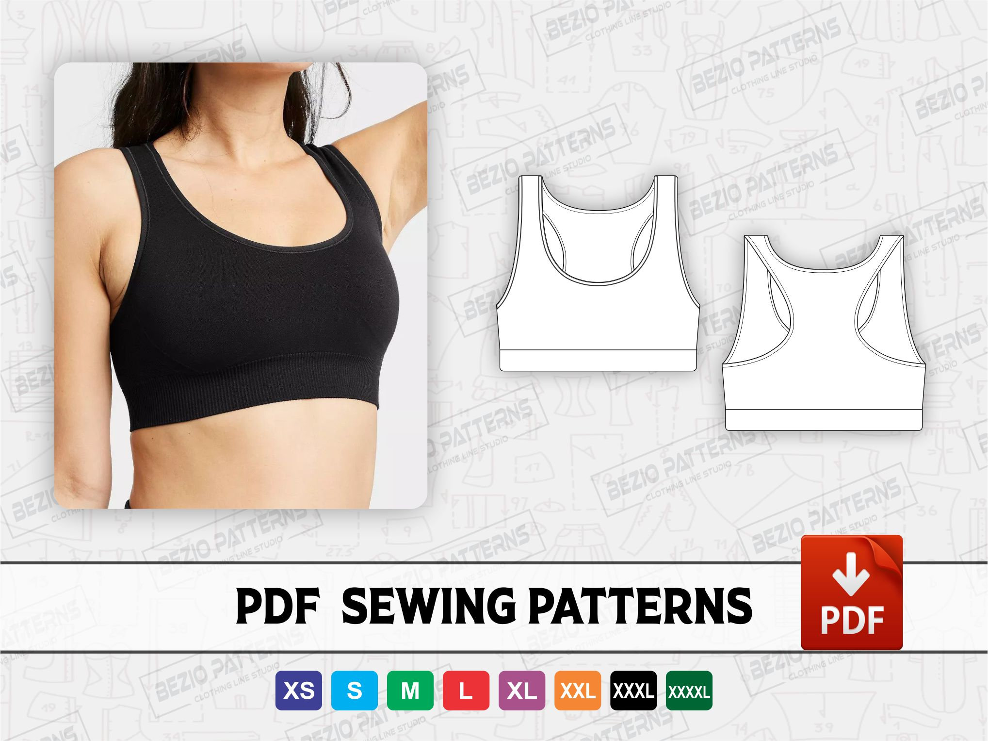 Sports Bra Racerback Sewing Pattern / Templates, PDF Sewing Pattern,  Digital Pattern Sports Bra Racerback ,sizes Xs-4xl,instant Download 