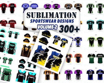Pacote de designs de camisas Mega Sublimation, Pacote de designs de roupas esportivas Sublimation V 2 Mais de 300 designs de camisas, arquivos vetoriais, download instantâneo