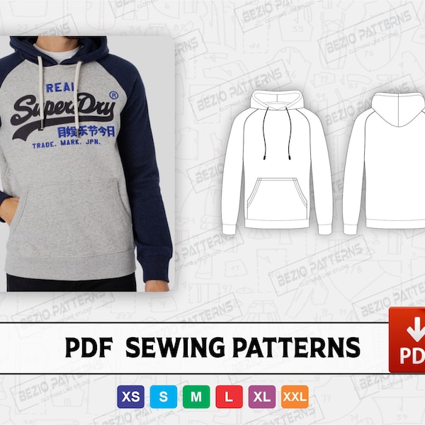 Raglan Hoodie Men  sewing patterns, Men Hoodie PDF Sewing Pattern, Hoodie raglan sewing patterns ,Sizes XS to 2XL,Instant Download