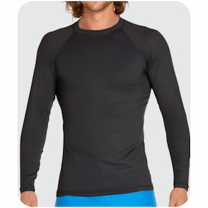 May include: Black long-sleeve shirt with a crew neck and raglan sleeves.