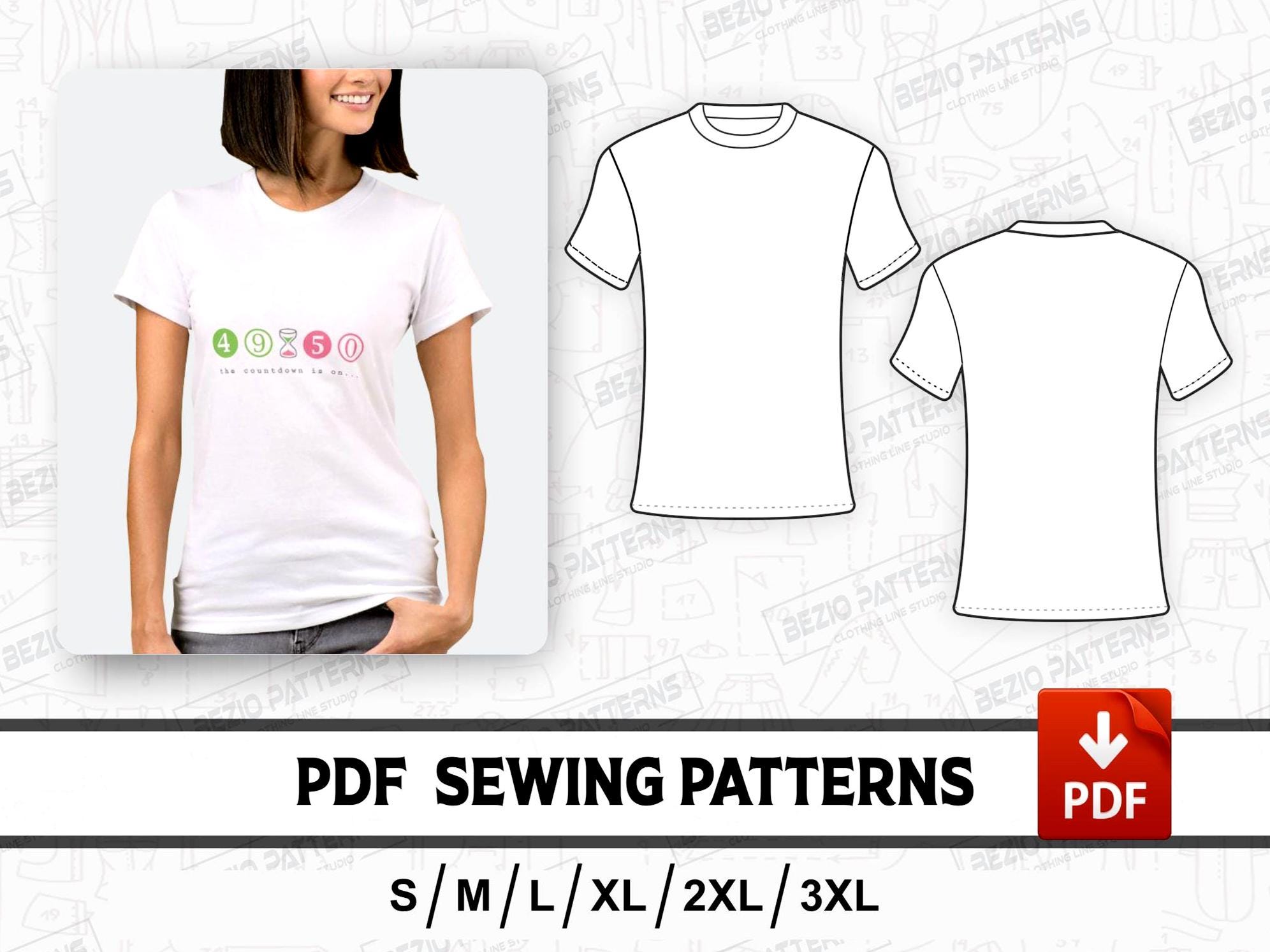 T-SHIRT vrouwen naaipatroon / sjablonen, pdf-naaipatroon, vrouwen digitaal patroon voor t-shirts, maten S tot 3XL, Instant Download