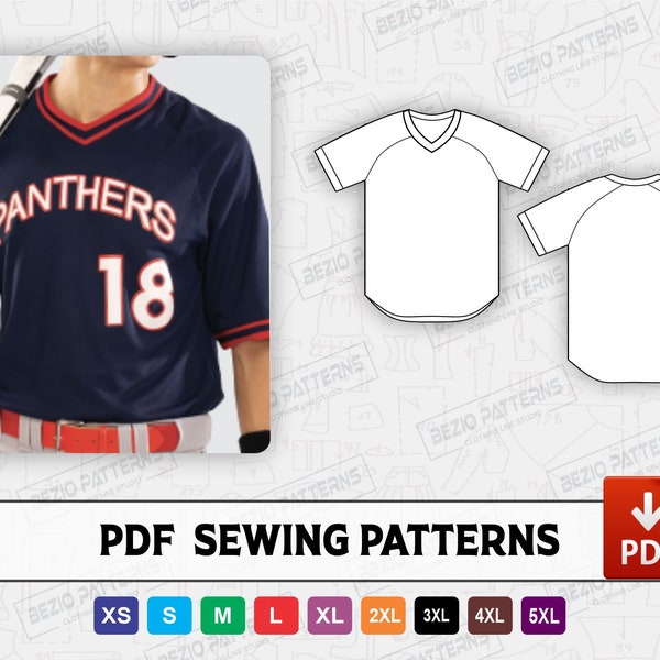 Baseball Jersey V Neck Men Sewing pattern,PDF sewing Digital pattern Men Baseball Jersey,Sizes XS-5XL,Instant Download