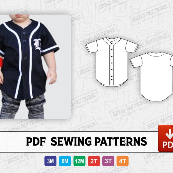 Baseball Jersey Baby Kids Sewing pattern baby kids baseball jersey PDf sewing Digital pattern Size 0-3M 6M 12M 2T 3T 4T Instant Download
