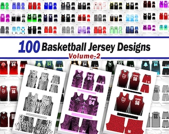 Pacchetto di design per maglia e pantaloncini da basket con stampa a sublimazione Valume-2 / File vettoriali / 100 design per maglie / Download digitale immediato