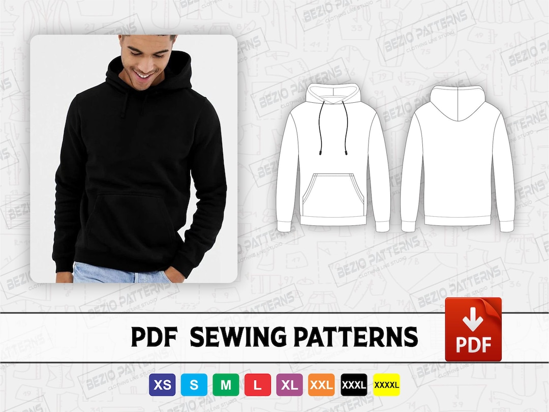 Pullover Hoodie Men Sewing Patterns , Men Hoodie PDF Sewing Pattern