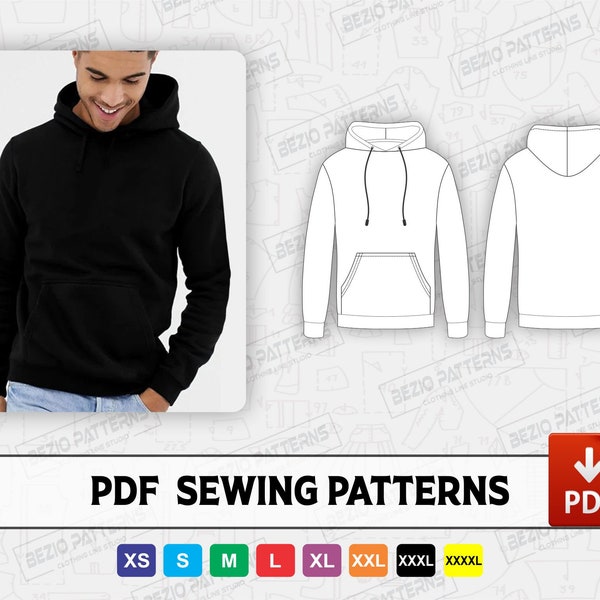 Pullover Hoodie Men sewing patterns , Men Hoodie PDF Sewing Pattern,Digital pattern Hoodie sewing patterns ,Sizes XS to 4XL,Instant Download