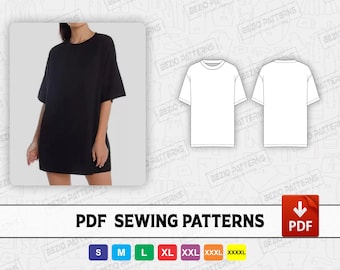 Oversize baggy T-shirt naaien vrouwen patroon / sjablonen, PDF naaien vrouwen patroon baggy oversize t-shirts, maten S tot 4XL, Instant Download