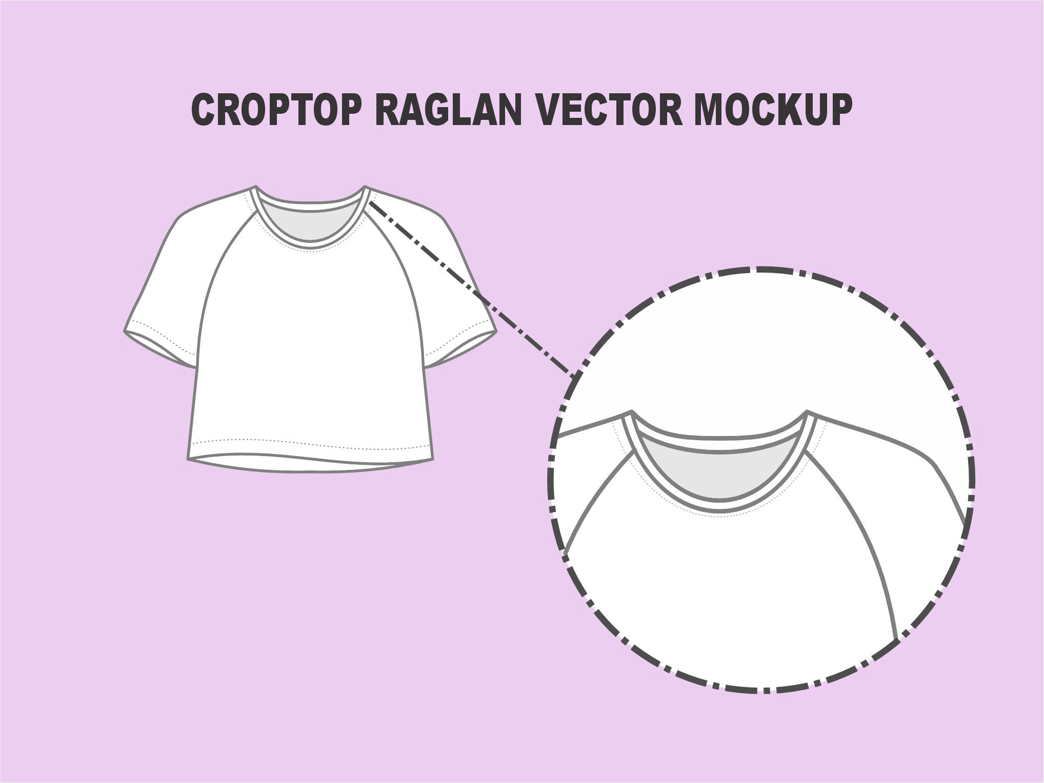 Croptop Raglan Mockup Template for Design, Layered Illustrator Vector ...