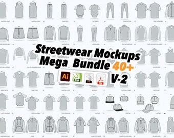 Streetwear Mockup Templates for Design, Mega bundle V 2 clothing mockup layered Vector Mockups for Techpack cad, files Instant Download