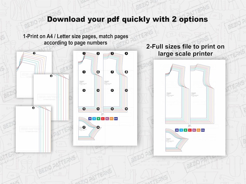 May include: A digital download of sewing patterns for a sleeveless top. The patterns are available in two formats: print on A4/Letter size pages or full size for a large scale printer.