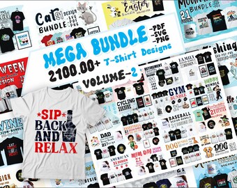 SVG Mega Bundle mit mehr als 100 Themen Bundle-Designs | T-Shirt 100+ Bundles 2200+ Designs, Cricut Bundle, Sublimationspaket, sofortiger Download