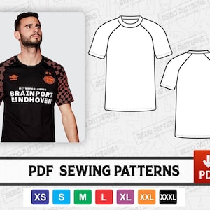 Soccer football jersey men raglan sleeve Sewing PDf Pattern/templates,PDF Sewing Digital pattern,Sizes XS to 3XL,Instant Download,