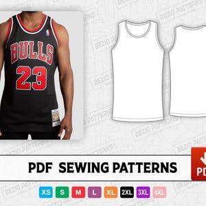 Patrón de costura en PDF para camiseta de baloncesto de cuello redondo, patrón de costura digital en PDF, camiseta de baloncesto, tallas XS a 4XL, descarga instantánea