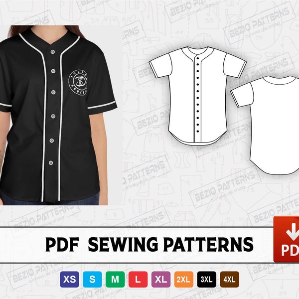 Women Baseball jersey full button Sewing PDf Pattern,PDF Sewing Pattern,Digital pattern Baseball jersey  ,Sizes XS to 4XL,Instant Download