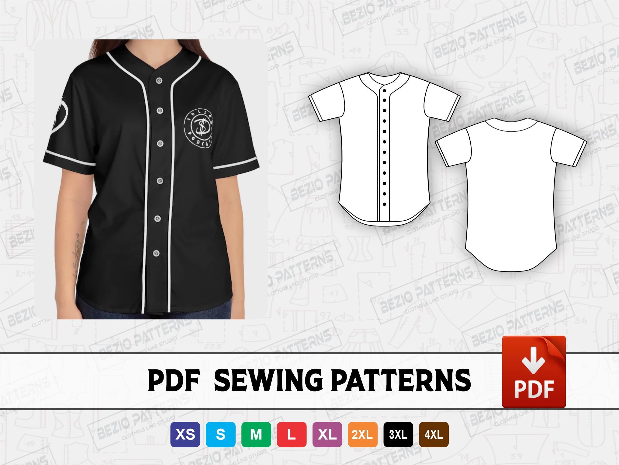 Women Baseball Jersey Full Button Sewing Pdf Patternpdf 