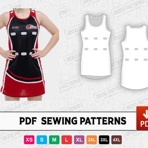 ネットボール女性用縫製パターン/テンプレート、PDF縫製パターン、ネットボール女性用ジャージデジタルパターン、サイズXS-4XL、即時ダウンロード
