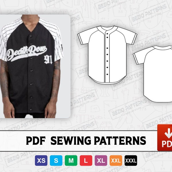 Baseball jersey full button raglan sleeves Men ,PDF Sewing Pattern,Digital pattern Baseball jersey raglan  ,Sizes XS to 3XL,Instant Download