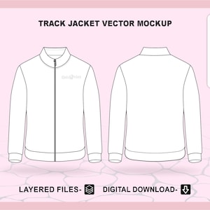 Trainingsjacke Mockup Vorlage für Design, Layered Illustrator Vektor Mockup für Techpack cad, Ai, Cdr, Pdf, Eps, Dateien Sofort-Download
