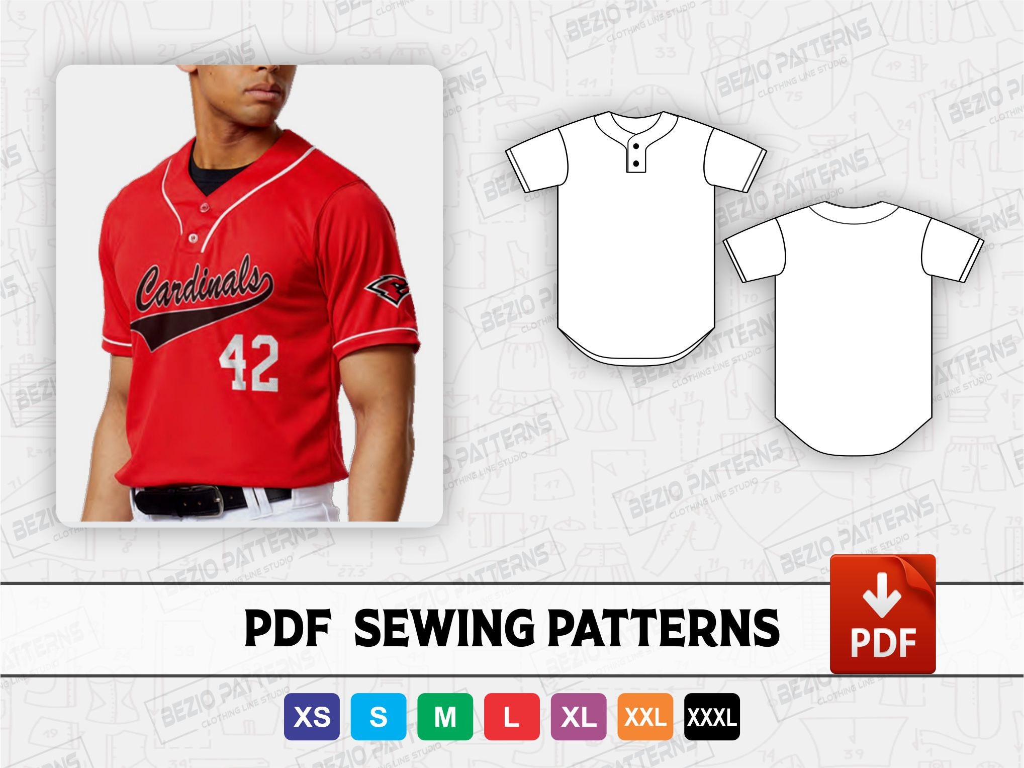 Baseball Jersey Two Button Men Sewing Pdf Patternpdf Sewing - Etsy