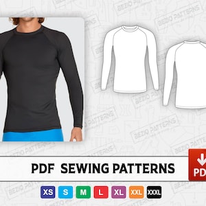 Tight Compression Shirt Rashguard long sleeve raglan Sewing PDf Pattern/templates,PDF Digital pattern,Sizes XS to 3XL,Instant Download