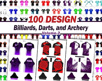 Dart, Billiard and Archery Sublimation Jersey Design Bundle Valume-2  | Vector Files | 100 Jersey Designs | Instant Digital Download