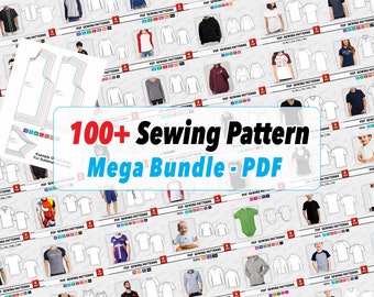 Pacote de moldes de costura Mega, pacote de moldes digitais de costura, mais de 100 moldes, tamanhos masculino, feminino, infantil, bebê, download instantâneo