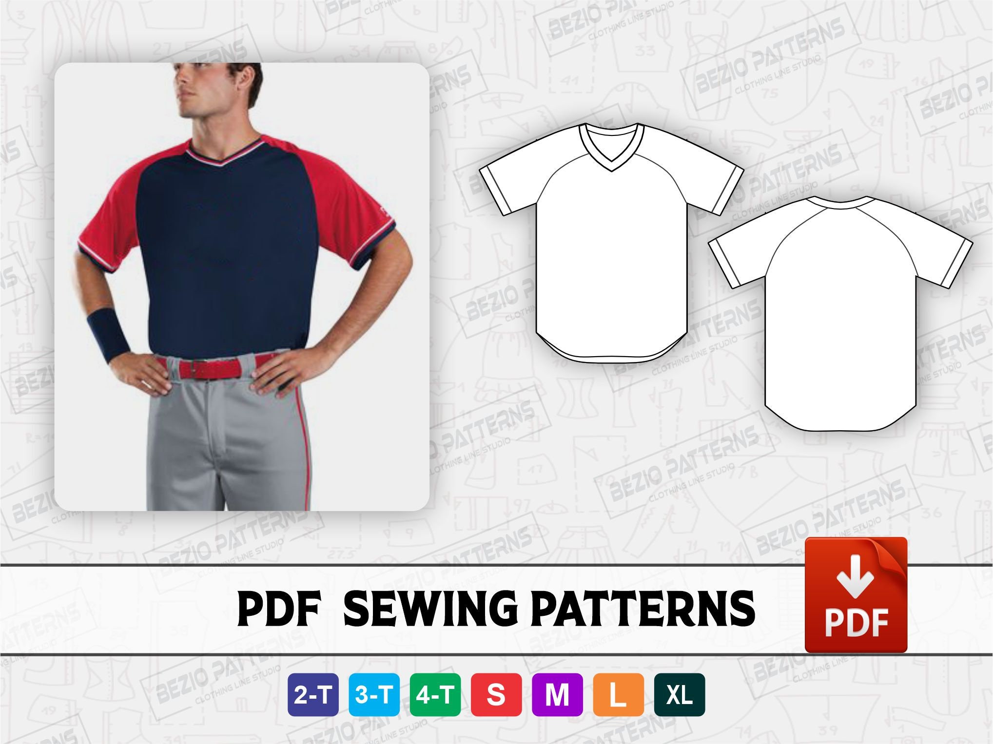 その他 SALSATION WEAR Baseball style Size S Baseball Jersey V Neck Youth / Kids Sewing Pattern,pdf