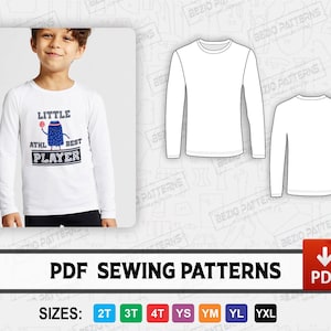 Langarm Jugend, Kinder Schnittmuster, PDF Schnittmuster, Kinder / Jugend Langarm Digital Schnittmuster, Größen 2T-3T-4T-S-M-L-XL,Sofort Download