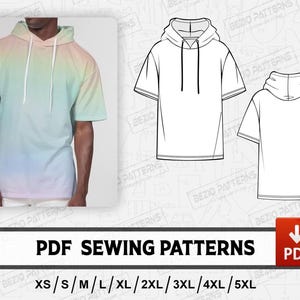 Kurzarm Hoodie Schnittmuster, PDF Nähen digitales Muster, Kurzarm Hoodie Schnittmuster, Größen XS bis 5XL, Instant Download