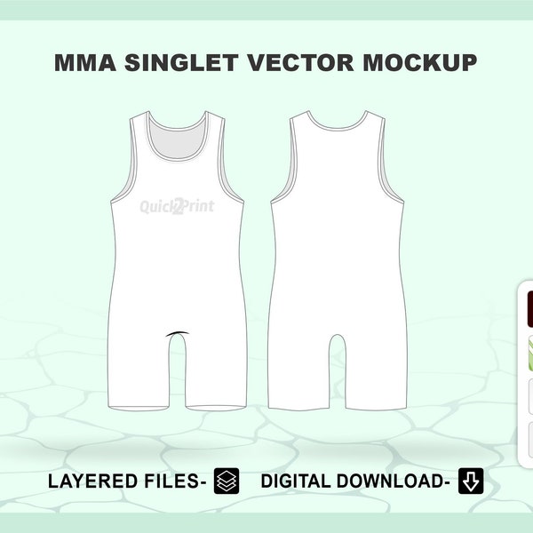 MMA Singlet Mockup Template For Design, Layered Illustrator Vector Mockup for Techpack cad, Ai, Cdr, Pdf, Eps, files Instant Download